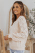 Hollow-Out Puffy Sleeve Drop Shoulder Round Neck Knit Pullover Sweater